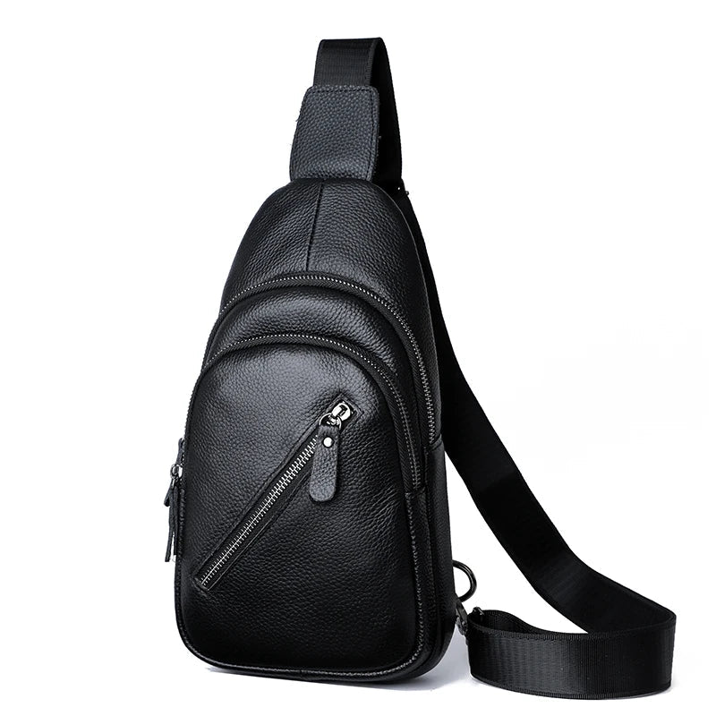 Aichashi 100% Genuine Leather Men Chest Bag Male Shoulder Bag Messenger Bag Casual Crossbody Bag Fashion Men's Purity Handbag