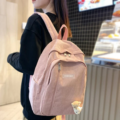 Aichashi BACK TO SCHOOL Stripe Cute Corduroy Woman Backpack Schoolbag For Teenage Girls Boys Luxury Harajuku Female Fashion Bag Student Lady Book Pack