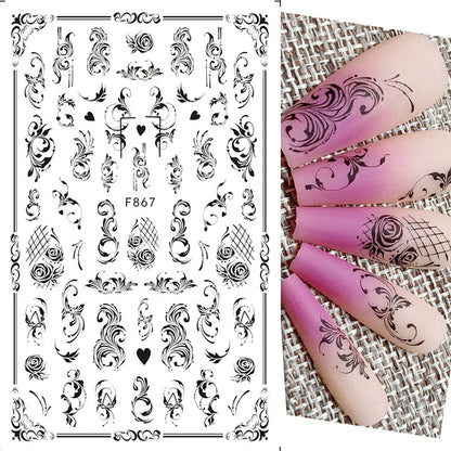 Aichashi 1PCS Black White Butterfly Laser Nail Stickers Y2K Nail Art Decoration Abstract Lines Bronzing Flowers Stickers For Nails