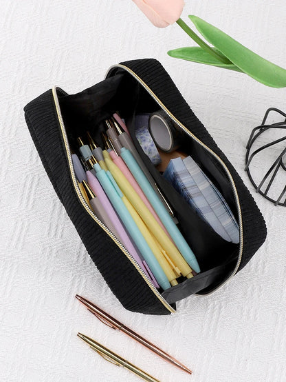 Aichashi BACK TO SCHOOL Pencil Case Black Estuche Escolar Pencil Pouch Corduroy Large Capacity Pen Case School Supplies Kalemlik Pencil Cases For Girls