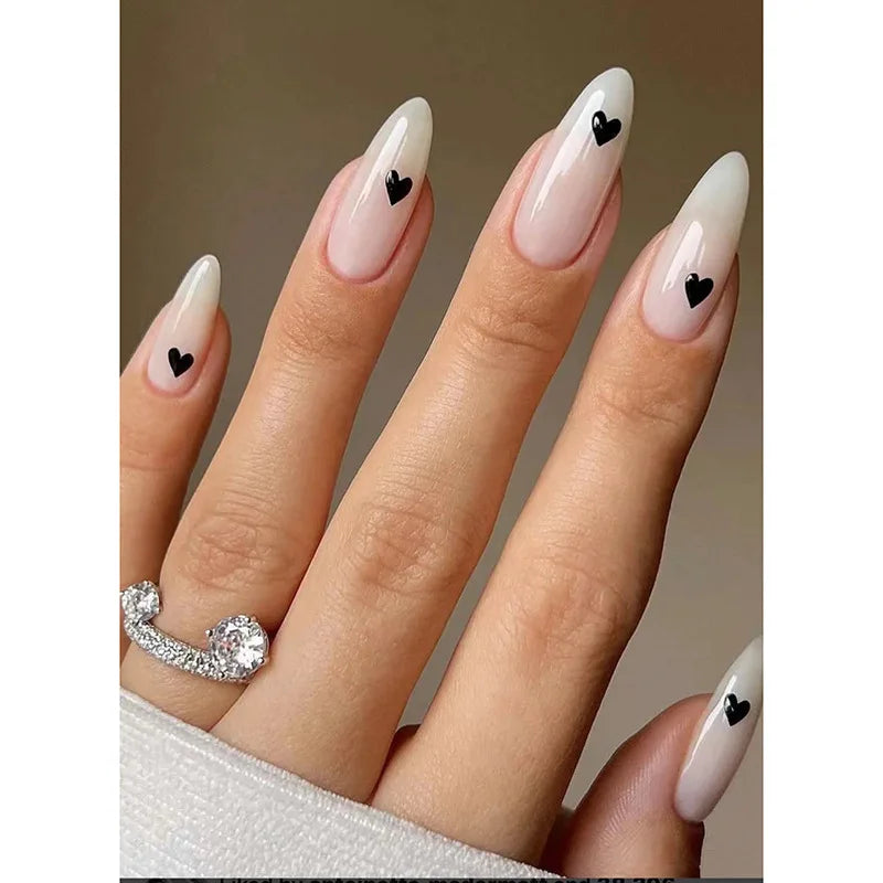 Aichashi 24pcs French Point Diamond Fake Nails Wearing Artificial Square Head Press On Acrylic Nail Art Pearl Patch Almond False Nails