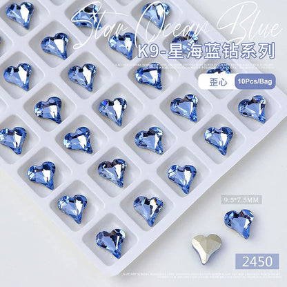 10pcs/bag K9 Diamond Nails Art Decoration Special Shaped Rhinestones for Nails Heart Light Blue DIY Nail Design