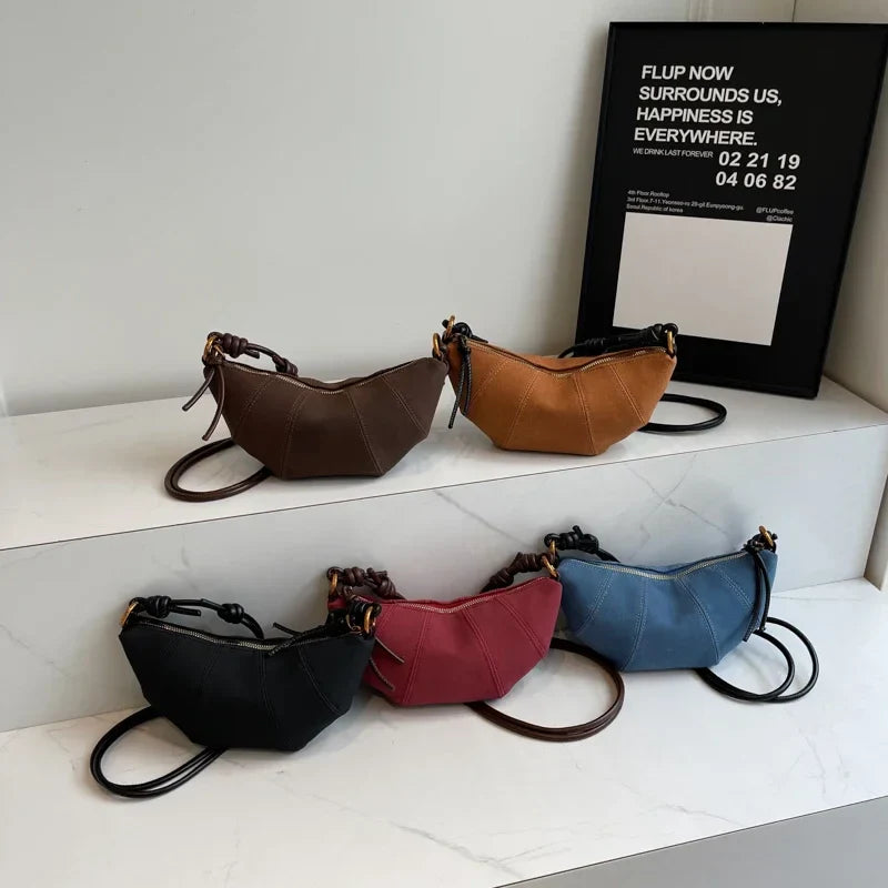 Aichashi 2024 Retro Trend Solid Color Splicing Leather Shoulder Bag Women Korean Fashion Winter Handbags Lady Crossbody Bag