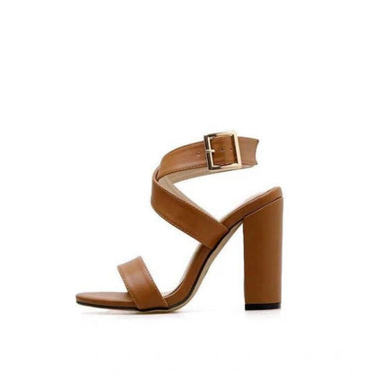 Aichashi Large Size Women's Shoes Sexy Cross Strap One Line Buckle Chunky Heels All-match Open Toe Roman Sandals Comfortable  Heels Women