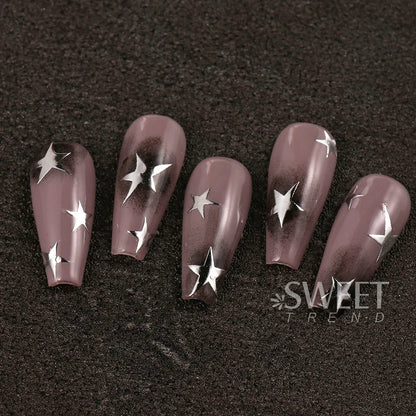 3pcs White Black Stars Nails Stickers Irregular Pentagram Decals Pink Laser Shiny Glitters Starlight Manicure Ornaments Sliders