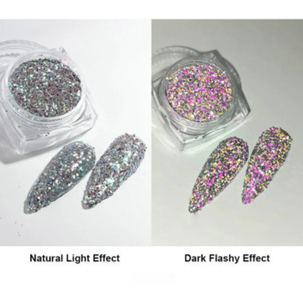 1Box Unicorn Holographic Nail Powder Silver Glitter Metallic Rub Dust Mirror Pigment Extra Fine Shiny Chrome For DIY Manicure*Y*