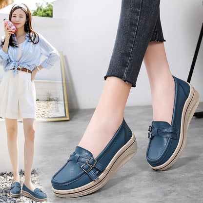 Aichashi New Spring Autumn Women Flats Platform Loafers Ladies Leather Comfort Wedge Moccasins Orthopedic Slip On Casual Shoes 35-42