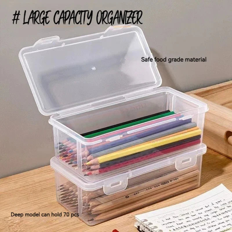 Aichashi 1PC Large Capacity Pencil Case Box PP Material Transparent Pencil Box Stackable Office Supplies Storage Organizer Box