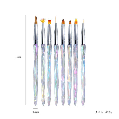 8pcs/set Aurora Acrylic Nail Art Painting Pens for Nail Design Soft Slender Brush Gradient Gel Drawing DIY Brush