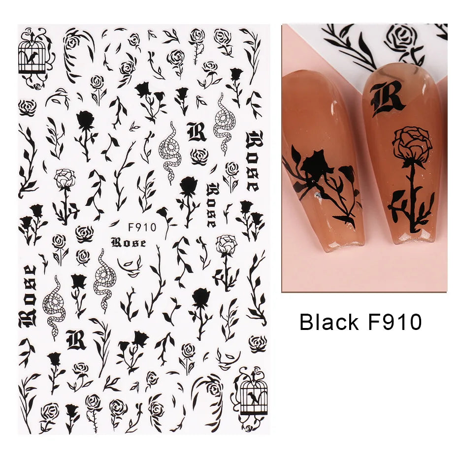 Aichashi 1PCS 3D Black and White Nail Art Stickers Nail Art Decoration Star Moon Butterfly Nail Decal Color Snake Sticker Manicure