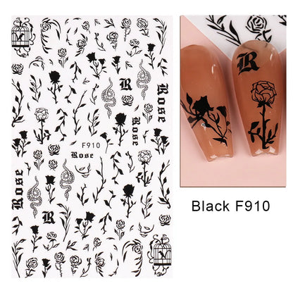 Aichashi 1PCS 3D Black and White Nail Art Stickers Nail Art Decoration Star Moon Butterfly Nail Decal Color Snake Sticker Manicure