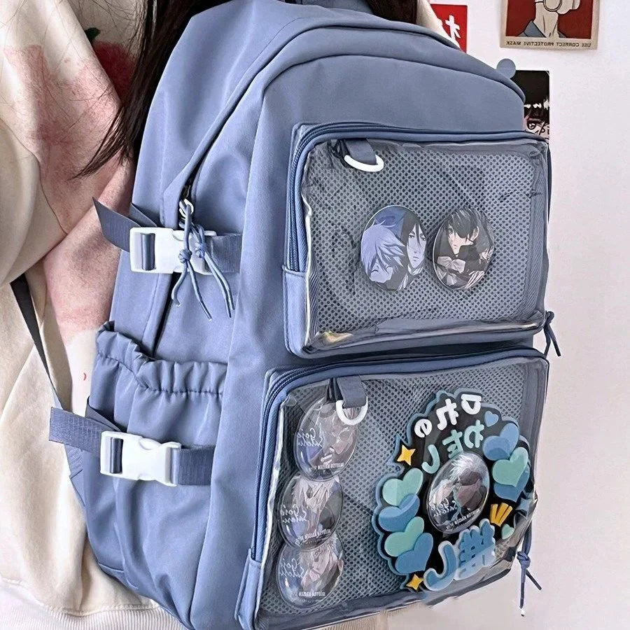 Aichashi BACK TO SCHOOL Kawaii Backpack Women Transparent Pocket Itabag Large-capacity Laptop Backpack School Bags For Girls High School JK Bag Mochilas