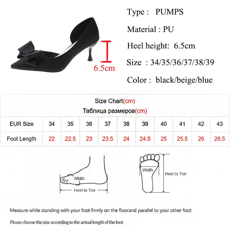 Aichashi Blue Bowtie Thin Heeled Pumps Women Autumn PU Leather Slip on High Heels Shoes Woman Pointed Toe Party Shoes Mujer