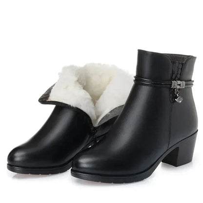 Aichashi New Fashion Soft Leather Ankle Boot High Heels Zipper Shoe Warm Fur Winter Boots Female Women Shoes Plus Size 43