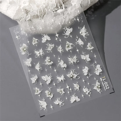 1pcs 5D Diamond White Flower Nail Art Stickers Japanese Exquisite Kawaii Acrylic Nail Decoration Decals DIY Adhesive Accessories