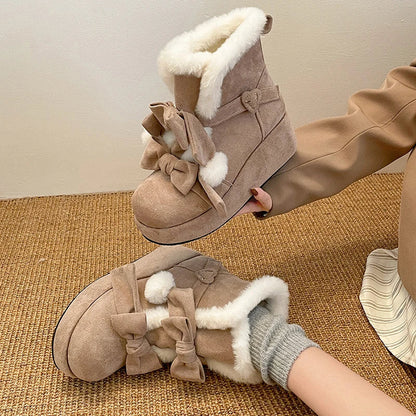 aichashi  -  Winter Lolita Style Warm Plush Women Snow Boots Fashion Platform Thick Heel Short Booties Casual Comfort Cotton Shoes