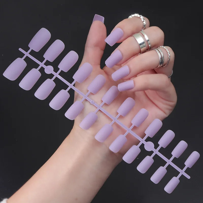 Aichashi 24Pcs/Set Matte False Nails Glue Square Head Frosted Press On Fake Nail Tips Full Cover Artificial Fingernails Ballet Detachable