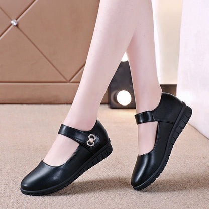 Aichashi Japanese School Uniform Shoes Women Flats Mary Jane Shoes With Hook Loop Ladies Leather Flat Shoes Black Loafers Nurse Shoes