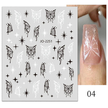 Aichashi 1PCS Black White Butterfly Laser Nail Stickers Y2K Nail Art Decoration Abstract Lines Bronzing Flowers Stickers For Nails