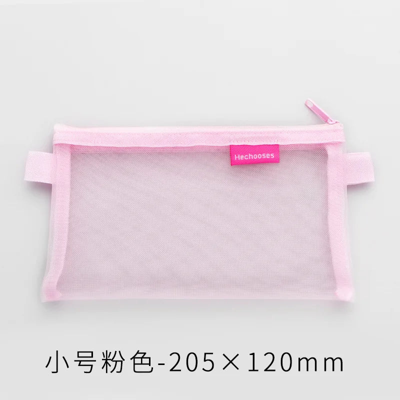 Aichashi BACK TO SCHOOL Transparent Mesh Pencil Case Pencil Bags Square/Oval Portable Pen Pencil Pouch Bag School Office Supplies Stationery Pen Box