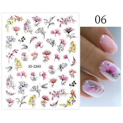 Aichashi 3D Laser Sakura Flower Nail Sticker Aurora Decals Glitter Star Butterfly Floral Adhesive Sliders Cherry Blooming Manicure