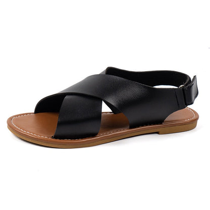 Aichashi New Women Sandals Summer Buckle Strap Flat Shoes Woman Beach Shoes Solid Back Strap Peep Toe Ladies Sandals Plus Size