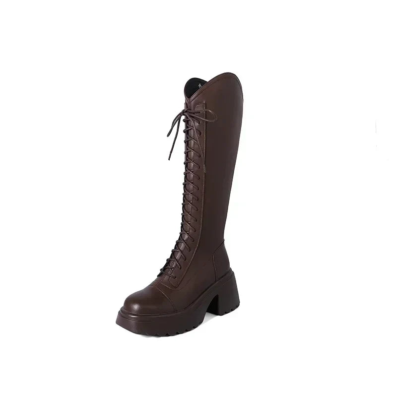 aichashi  -  Winter New Platform Women Long Boots Fashion Lace Up Ladies Elegant Knee High Boots Shoes Thick Bottom Boots