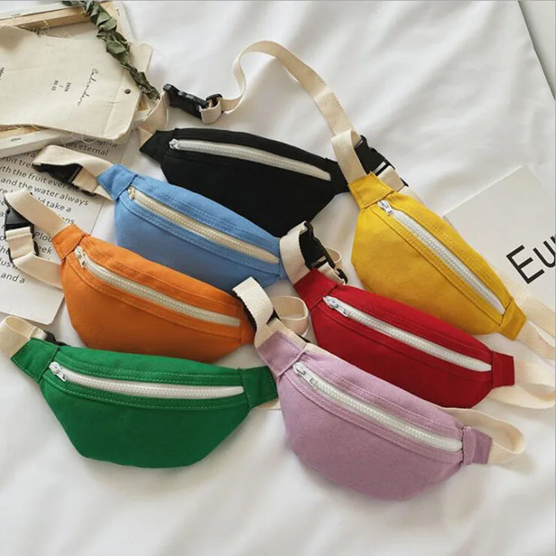 Aichashi Cute Children Waist Bag High Quality Canvas Belt Bags Designer Crossbody Chest Bag Female Solid Fanny Pack Hip Purse