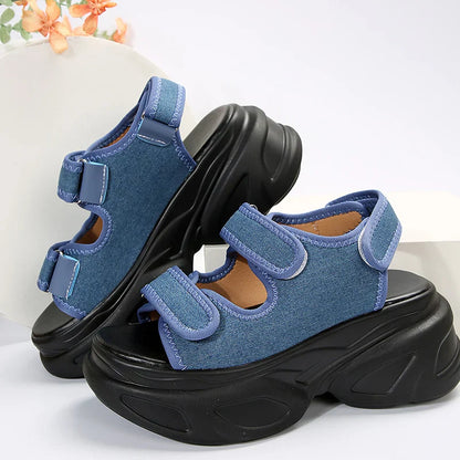 aichashi Blue Denim Chunky Platform Sandals Women Summer Plus Size Wedge Sandals Woman Gothic Hook Loop Thick Bottom Sandalias Mujer