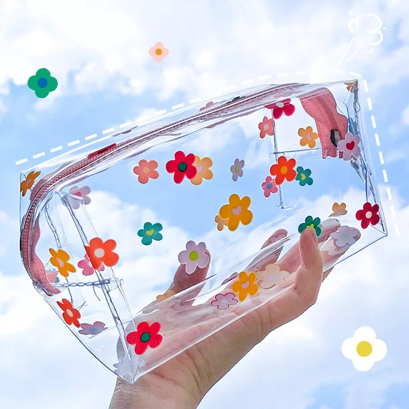 Aichashi BACK TO SCHOOL Big Waterproof Transparent Pencil Case PVC Stationery Gift Girls Students Pencil Bag Kawaii Makeup Cosmetic Bag Travel Bags