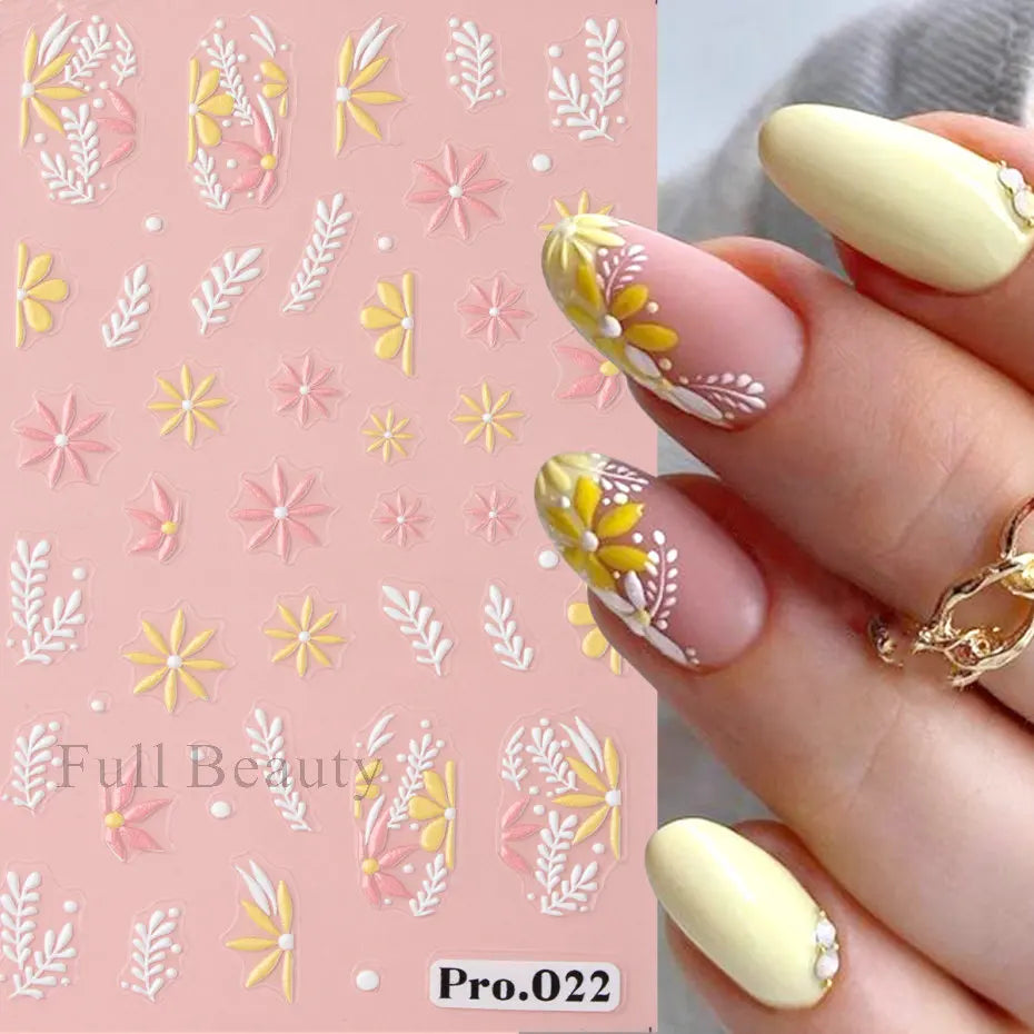 Aichashi 1Pcs Sakura Stickers For Nails 5D Embossed Spring Cherry Blossom Tulip Peony Flowers Petals Sliders Manicure Decoration