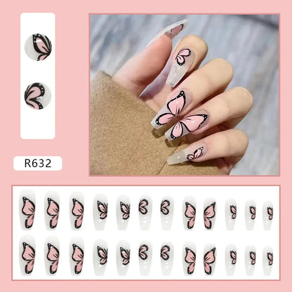 24pcs False Nails Nude Gradient Nail Patch Rhinestone Inlaid Press On Nails Removable Long Paragraph Fashion Manicure nail tips