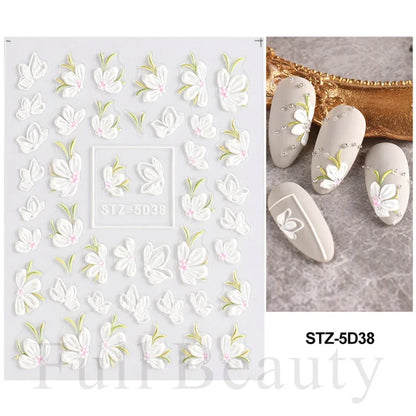 Aichashi 1Pcs Sakura Stickers For Nails 5D Embossed Spring Cherry Blossom Tulip Peony Flowers Petals Sliders Manicure Decoration