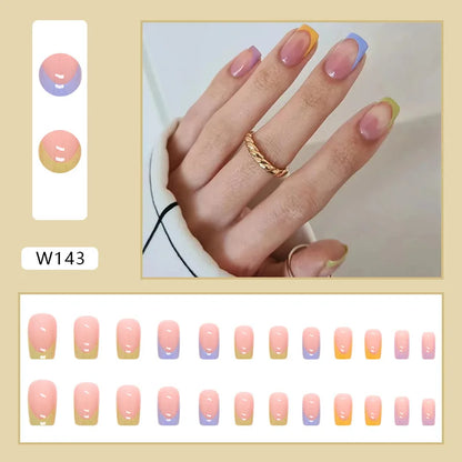 24Pcs/Set Medium Long French Wear False Nails Art Blue Wave Press on Acrylic Nail Tips Hot Fake Nails Collection Stick on Nails