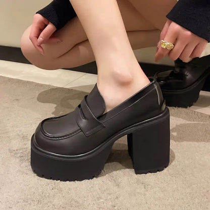 Aichashi High Heels Loafers Women Shoes Retro Chunky Heels Pumps Woman Uniform College Platform Mary Jane Shoes Ladies fashion