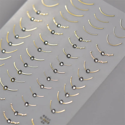 1pcs 5D Rhinestones Japanese Retro Wave Nail Art Stickers Gold Silver Self Adhesive Transfer Nail Decorations Slider Decals DIY