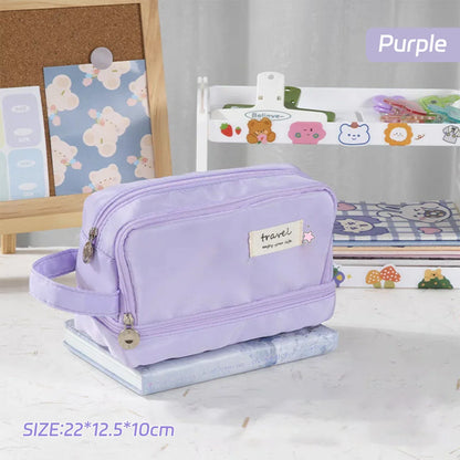 Aichashi BACK TO SCHOOL Macaron Pencil Case Double layer Large Capacity pencil bag Cute Back to School Stationery Supplies Schools & Offices