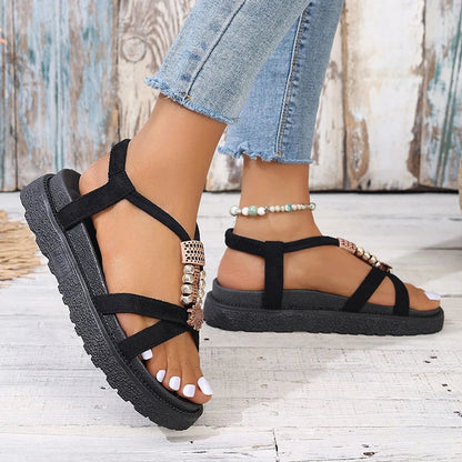 Aichashi Bohemian Style Wedges Sandals for Women 2024 Summer Thick Bottom Platform Gladiato Sandles Woman Plus Size 42 Retro Beach Shoes