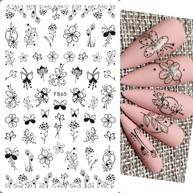 Aichashi 1PCS 3D Black and White Nail Art Stickers Nail Art Decoration Star Moon Butterfly Nail Decal Color Snake Sticker Manicure