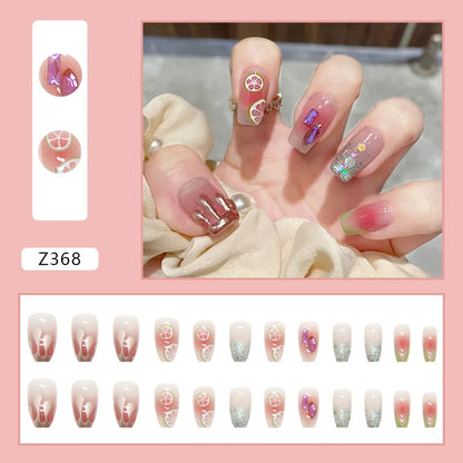 Aichashi Nail Art Fake Nails Long Island Iced Tea Wearing Jiashan Camellia Flower 3D Light Change Love Girl Blush Wearing Press on Nails