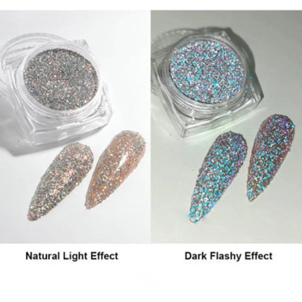 1Box Unicorn Holographic Nail Powder Silver Glitter Metallic Rub Dust Mirror Pigment Extra Fine Shiny Chrome For DIY Manicure*Y*