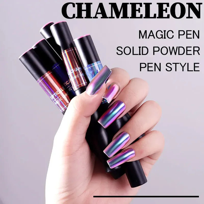 Aichashi 3D Chameleon Nail Glitter Powder Air Cushion Pen Mirror Effect Nail Dust Chrome Nail Art Pigment Holographic Fast Design Powder