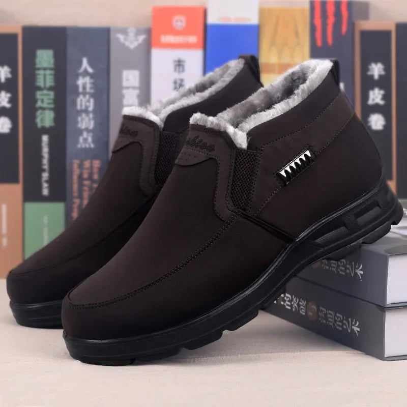 Aichashi Shoes for Men Winter Fashion Non-slip Cotton Shoes Men's Thickened Leather Waterproof Casual Snow Boots Zapatillas Hombre