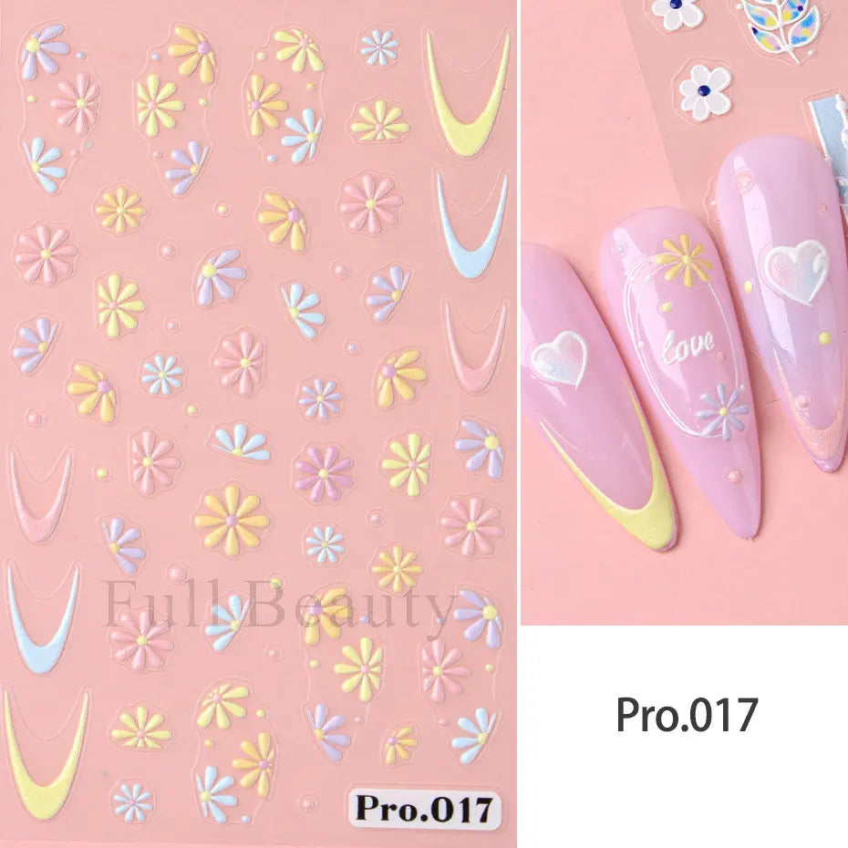 Aichashi 1Pcs Sakura Stickers For Nails 5D Embossed Spring Cherry Blossom Tulip Peony Flowers Petals Sliders Manicure Decoration