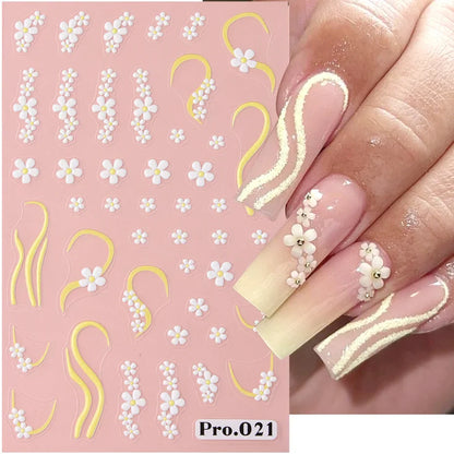 Aichashi 1Pcs Sakura Stickers For Nails 5D Embossed Spring Cherry Blossom Tulip Peony Flowers Petals Sliders Manicure Decoration