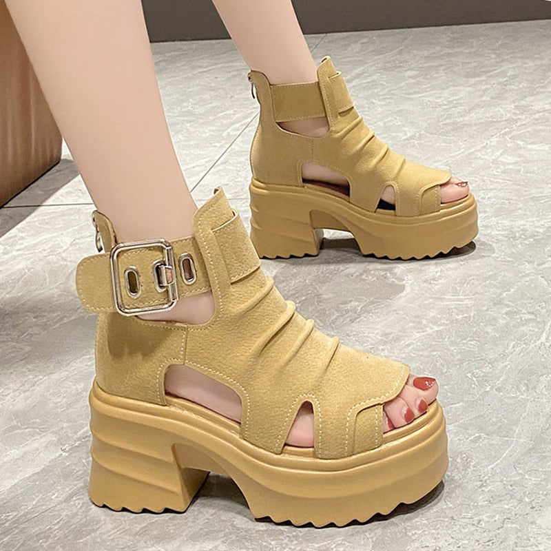 Aichashi Gothic Chunky Platform Sandals Women Summer Wedges Peep Toe Gladiator Shoes Woman Thick Bottom High Heels Sandalias Mujer