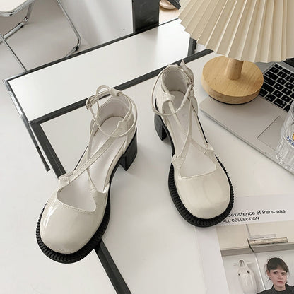 Aichashi Elegant Medium Heel Shoes Woman Casual Pure Color Sweet Buckle Shoes Mary Janes Summer Basic Korean Style Comfort Sandals