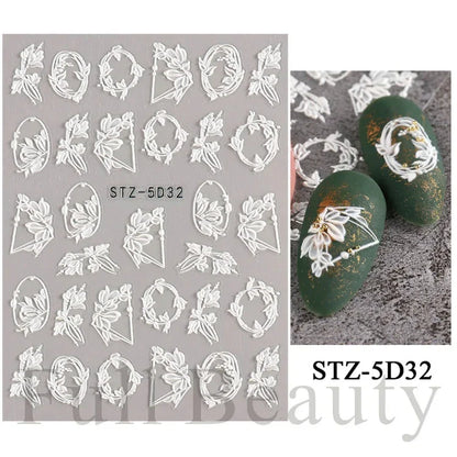 Aichashi 1Pcs Sakura Stickers For Nails 5D Embossed Spring Cherry Blossom Tulip Peony Flowers Petals Sliders Manicure Decoration