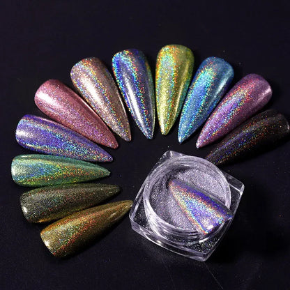 1Box Nail Mirror Glitter Powder Laser Holographic Powder Metal Effect Nail Glitter Gold Nail Art UV Gel Polish Chrome Sheet