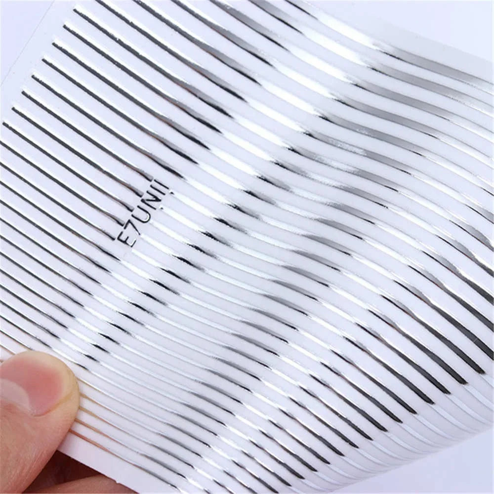 Aichashi 2PCS Gold Silver Lines Stripe DIY Nail Sticker Geometric Waved Self Adhesive Slider Papers Nail Art Transfer Stickers